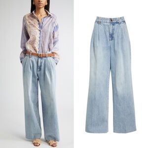 Zimmermann Pleated Wide Leg Jeans Sea Foam Blue  AU 2 4 US 8 12 NWT